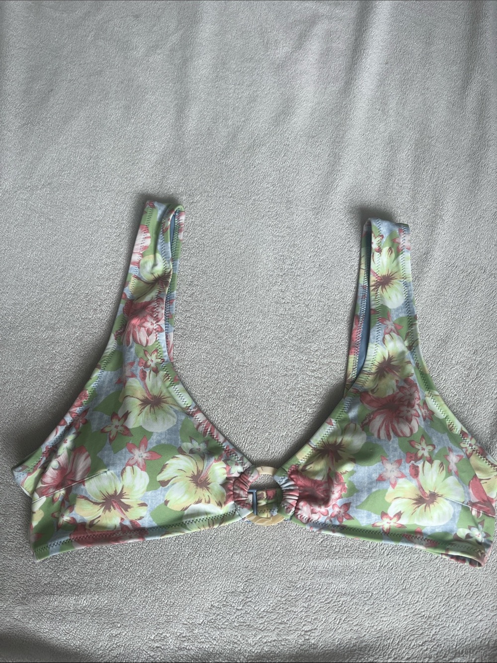 aerie Floral Ring-Front Bikini Top - Green & Pink